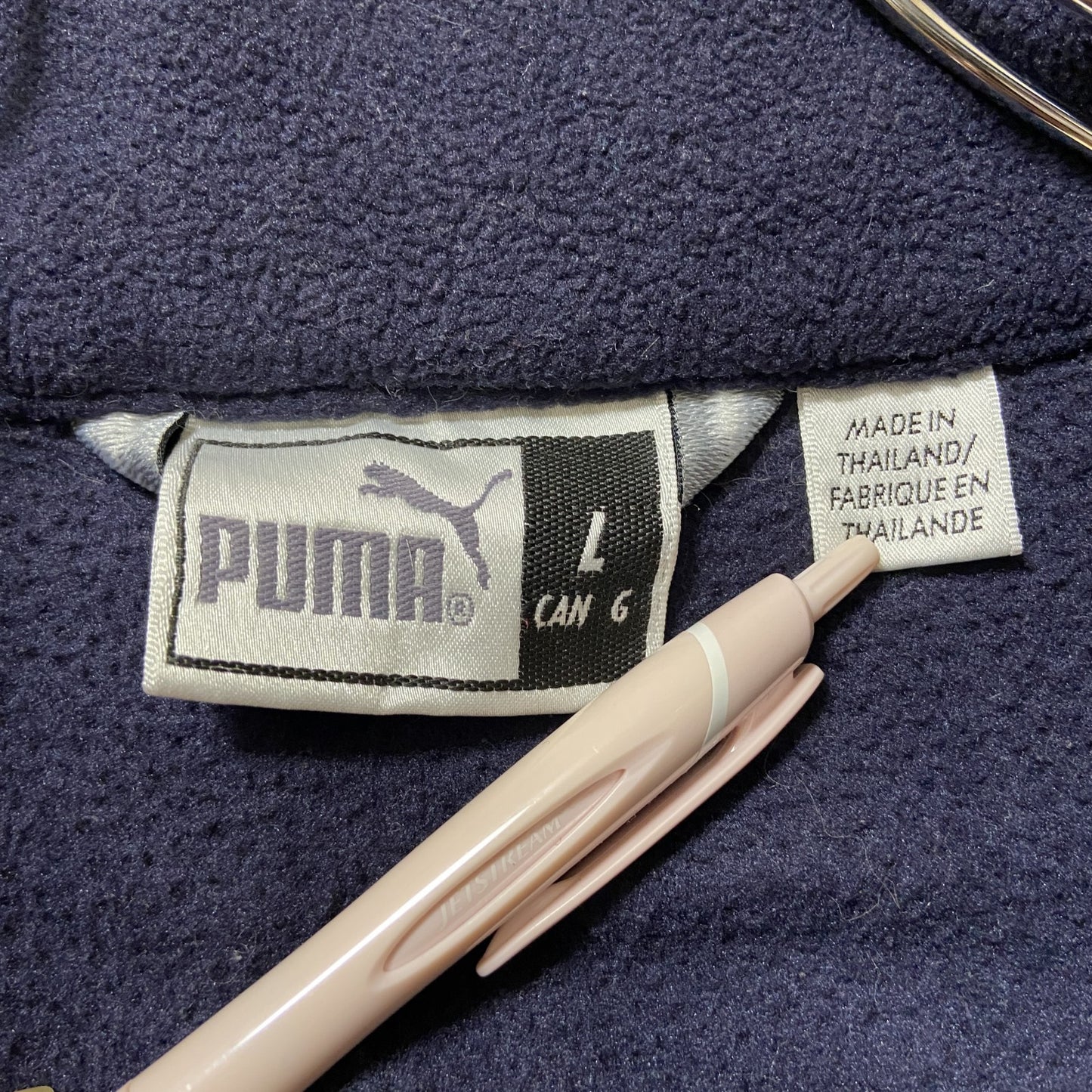 古着 used puma プーマ フリースハイネックベスト ワンポイントロゴ刺繍 ネイビー 紺 シンプル ノームコア Lサイズ