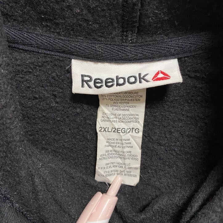 古着 used Reebok リーボック 長袖フロントプリントパーカー 黒 ブラック 秋冬服 ビッグシルエット 2XLサイズ