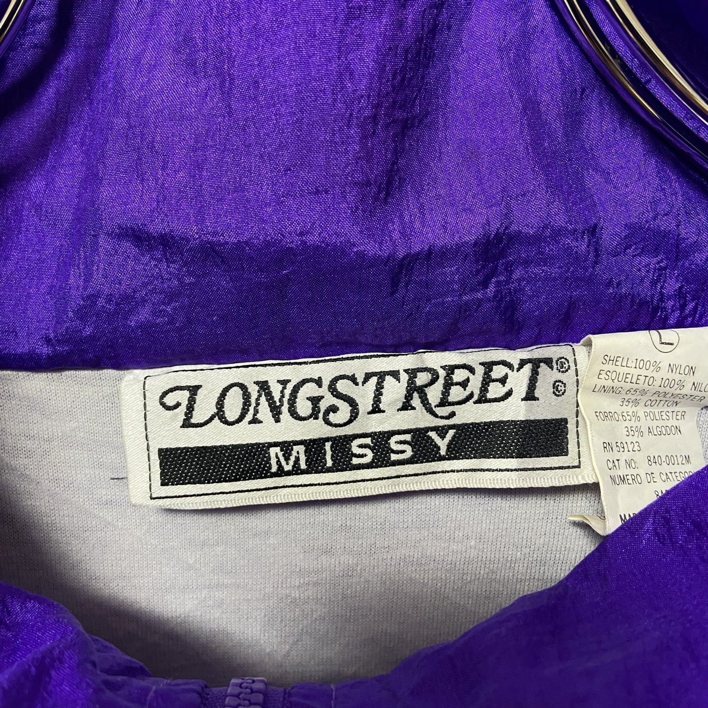 古着 used LONGSTREET 柄ナイロンジャケット クレイジーパターン 紫 パープル レトロ デザイン アウター Lサイズ