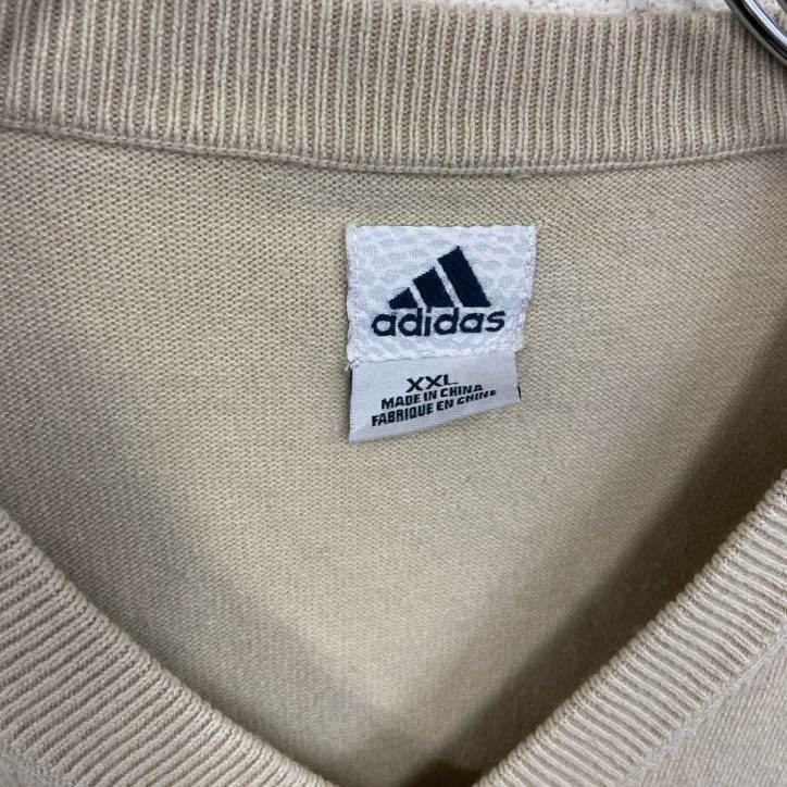 00s adidas アディダス カシミヤ混シルクニットベスト ヴィンテージ ライトベージュ 2XLサイズ