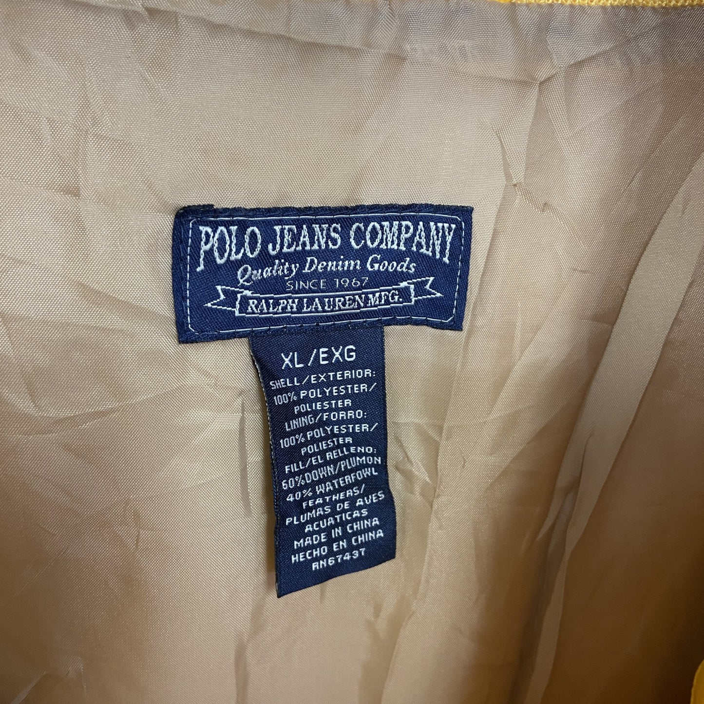 Polo by Ralph Lauren ポロバイラルフローレン フルジップダウンジャケット イエロー XLサイズ