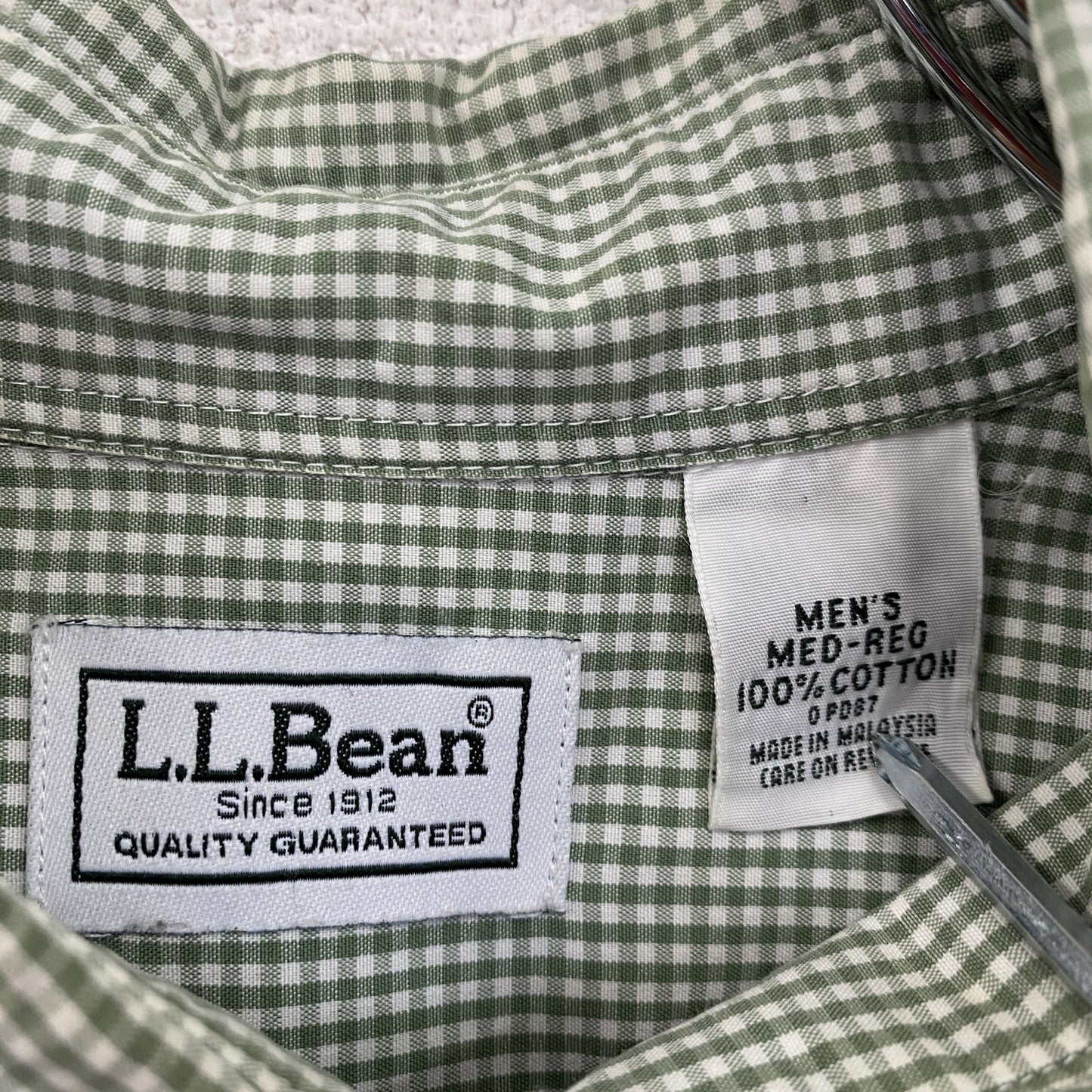 L.L.Bean エルエルビーン 半袖ボタンダウンシャツ ギンガムチェック柄 緑 グリーン Mサイズ