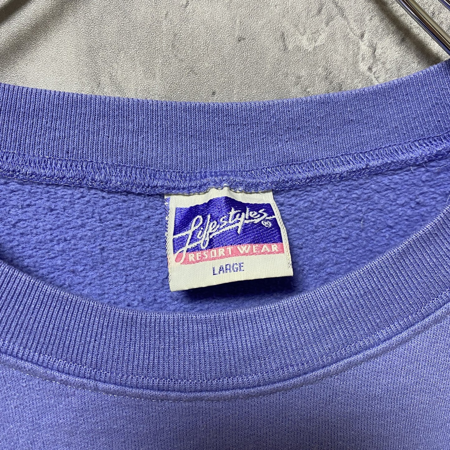 古着 used USA製 90s Life styles 長袖プリントスウェット トレーナー アニマル柄 雪 薄紫 Lサイズ