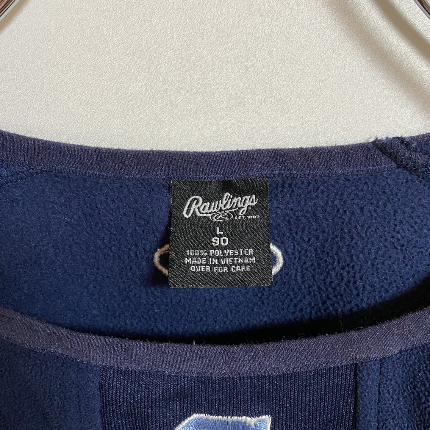 古着 used Rawlings 長袖ワンポイント刺繍フリース プルオーバー ネイビー レトロ デザイン 秋冬服 Lサイズ