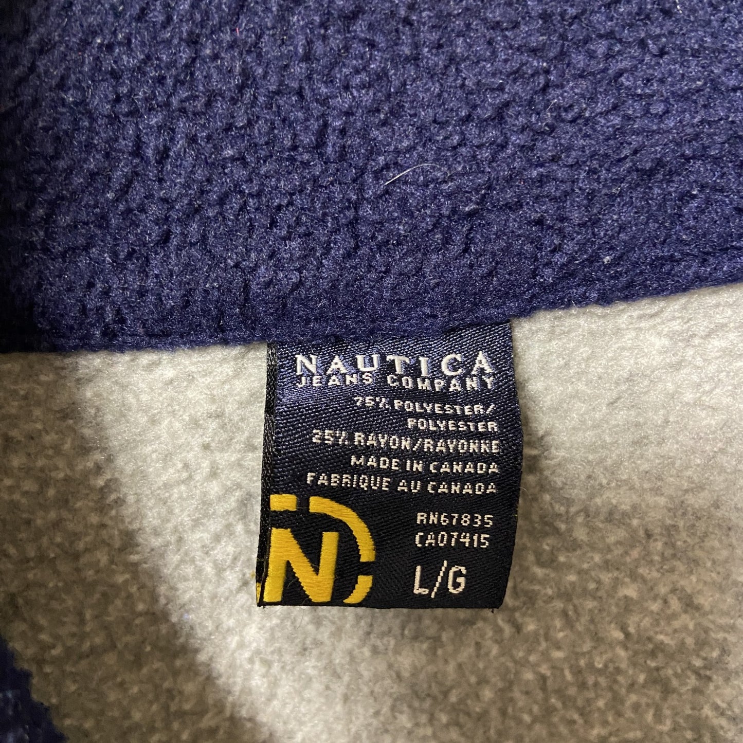 古着 used NAUTICA JEANS ノーティカジーンズ 長袖フリース ハーフジップ 刺繍ロゴ グレー Lサイズ