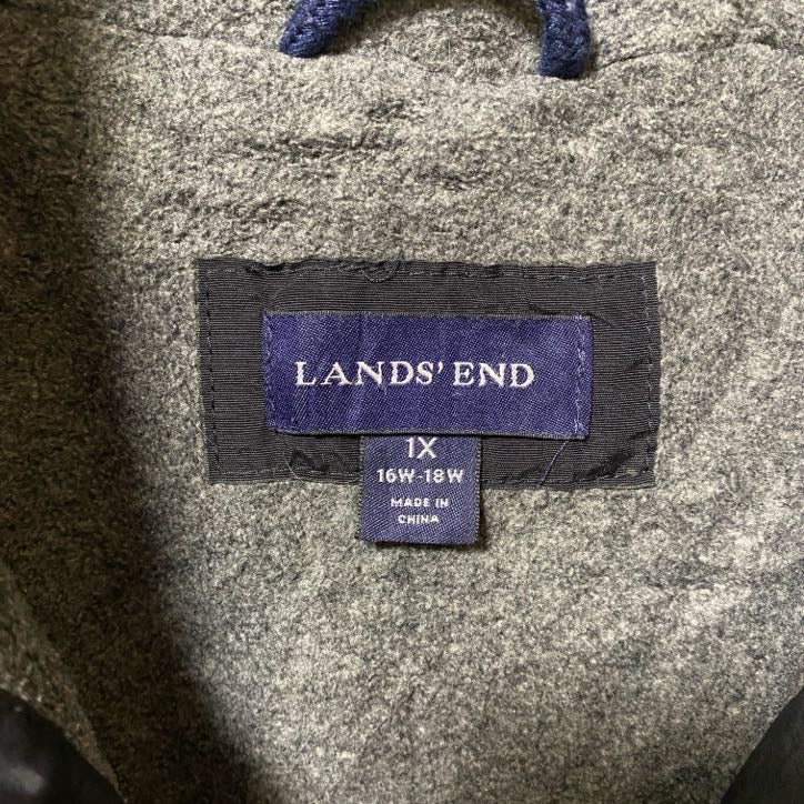 古着 used LAND’SEND ランズエンド 長袖ナイロンジャケット インナーフリース ハイネック 黒 ブラック XLサイズ