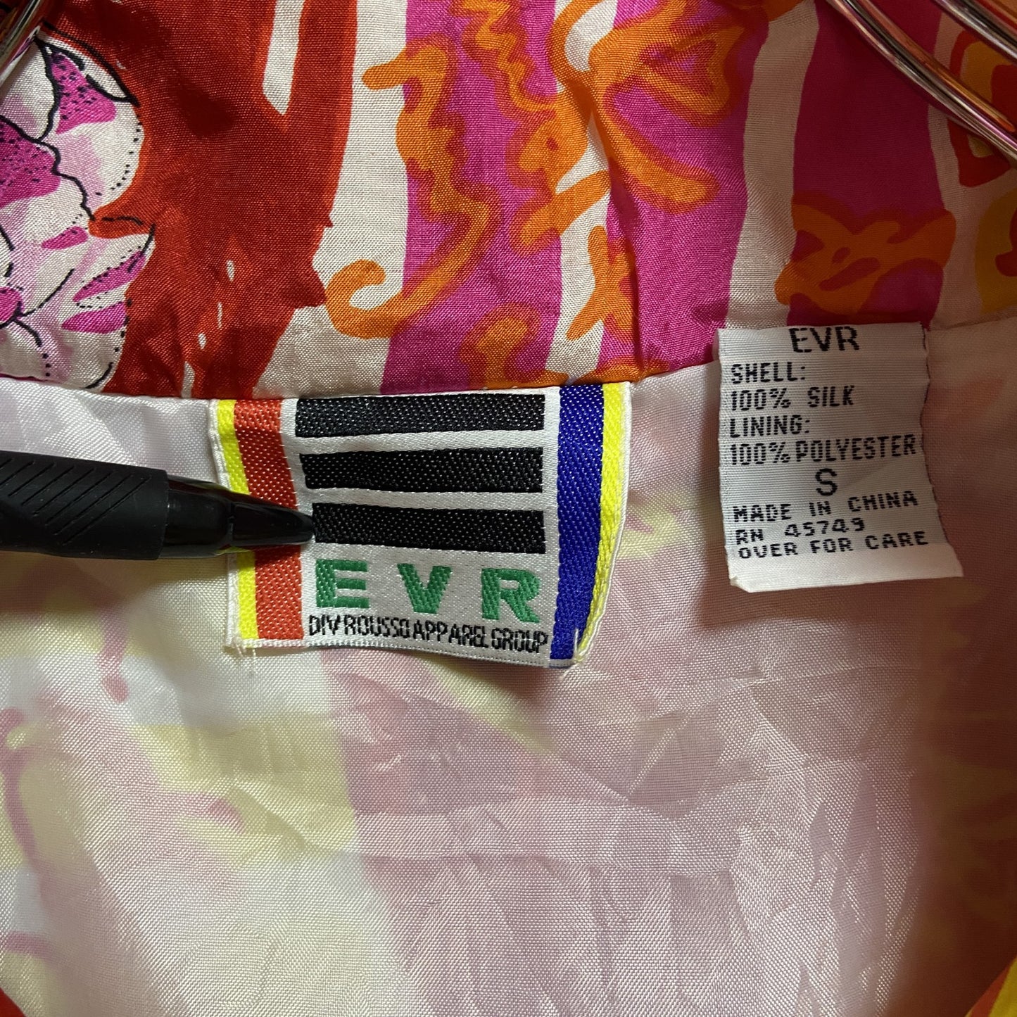 ~90s EVR 総柄シルクジャケット 花 ジップアップ ハイネック レトロ ヴィンテージ Sサイズ