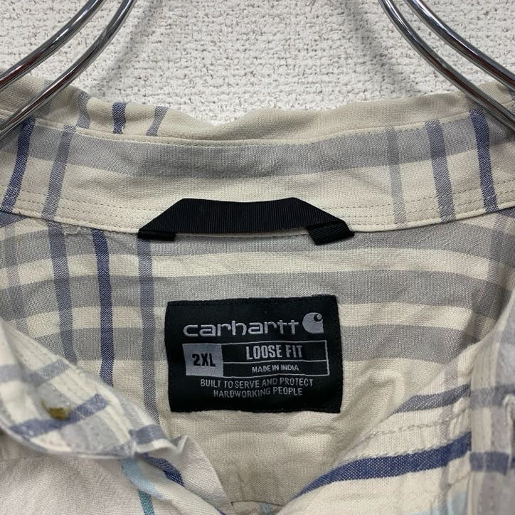 Carhartt カーハート 半袖ボタンダウンシャツ ラウンドシャツ ダブルポケット 白 ホワイト マルチカラー 2XLサイズ