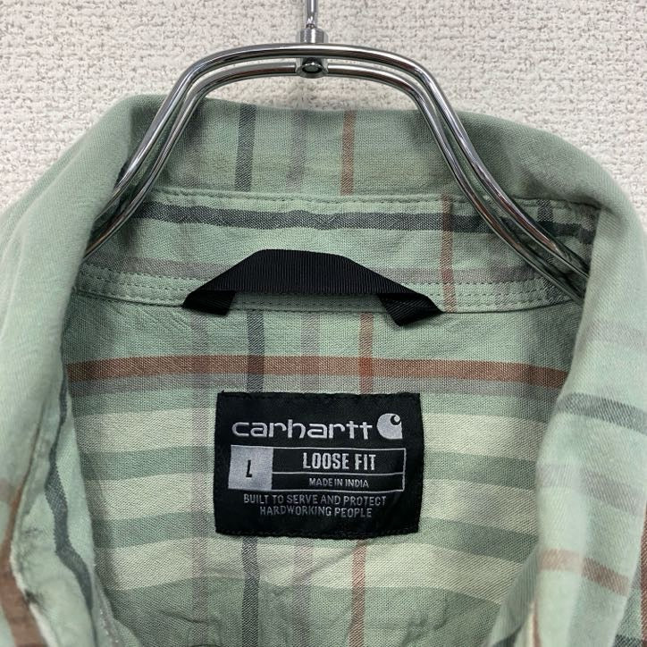 Carhartt カーハート 半袖ボタンダウンシャツ ラウンドシャツ ダブルポケット チェック柄 緑 グリーン Lサイズ