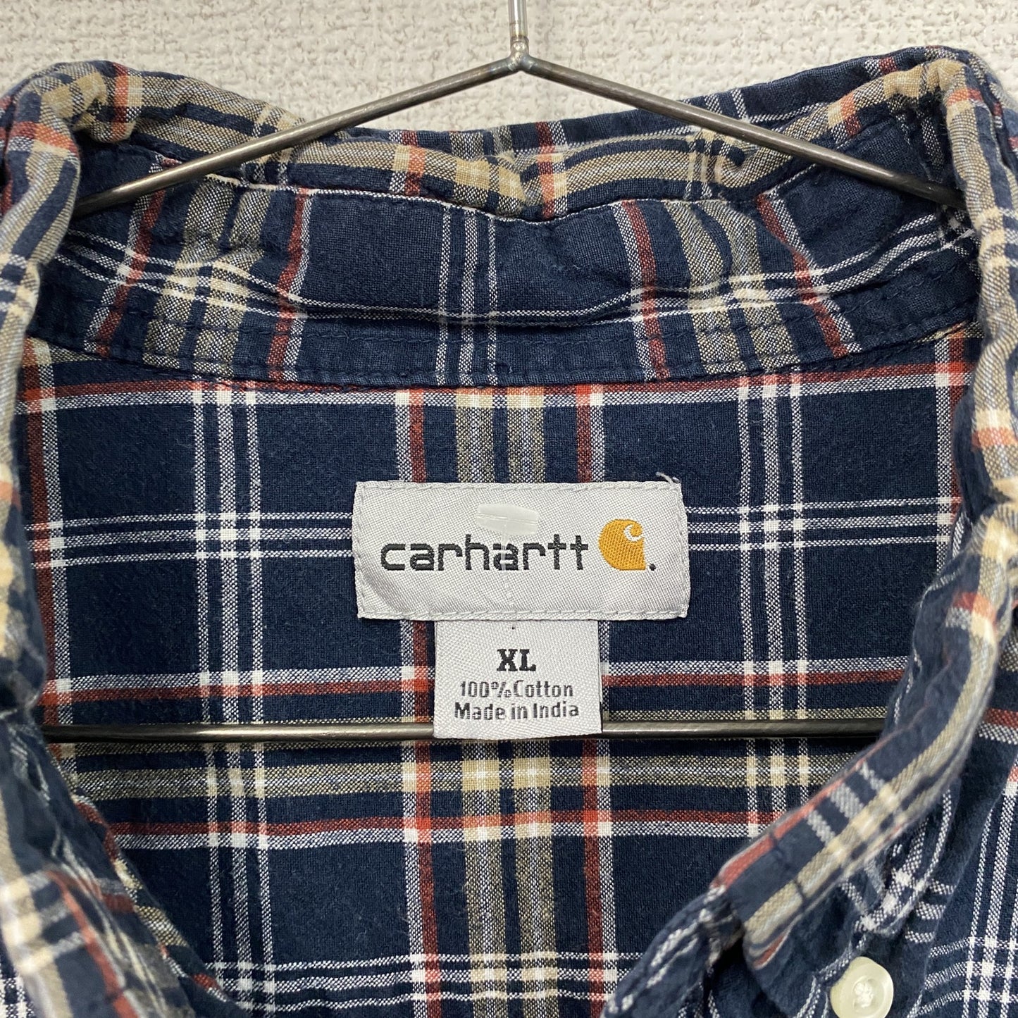 Carhartt カーハート 半袖ボタンダウンシャツ チェック柄 紺 ネイビー XLサイズ