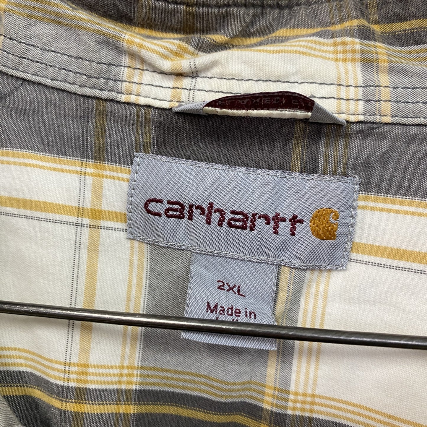 Carhartt カーハート 半袖ボタンダウンシャツ チェック柄 灰色 白 グレー ホワイト 2XLサイズ