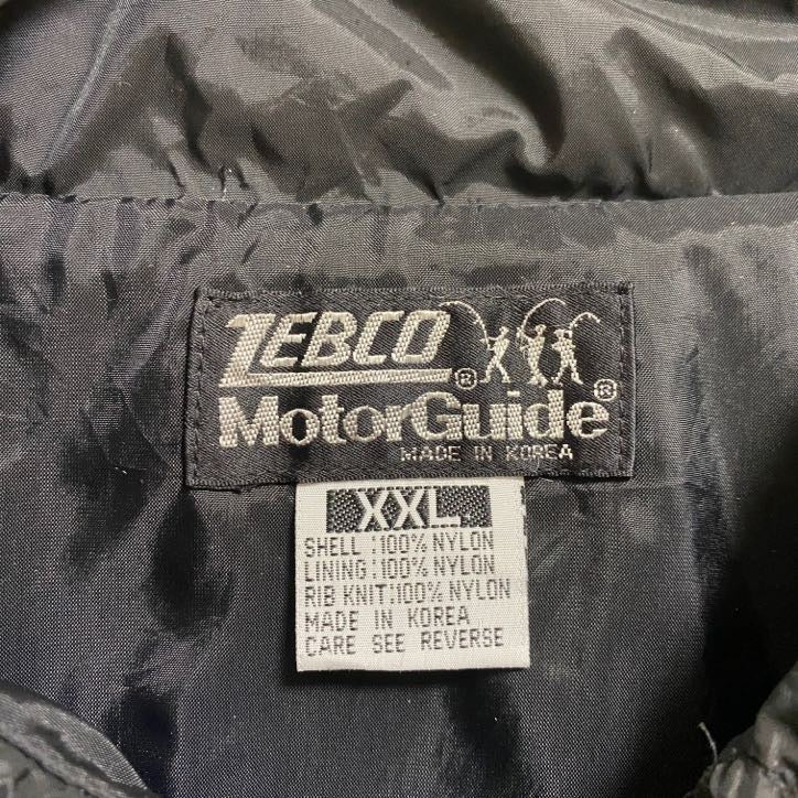 古着 used ZEBCOMotorGuide 長袖フルジップロゴ刺繍ナイロンジャケット ブラック オーバーサイズ XXLサイズ