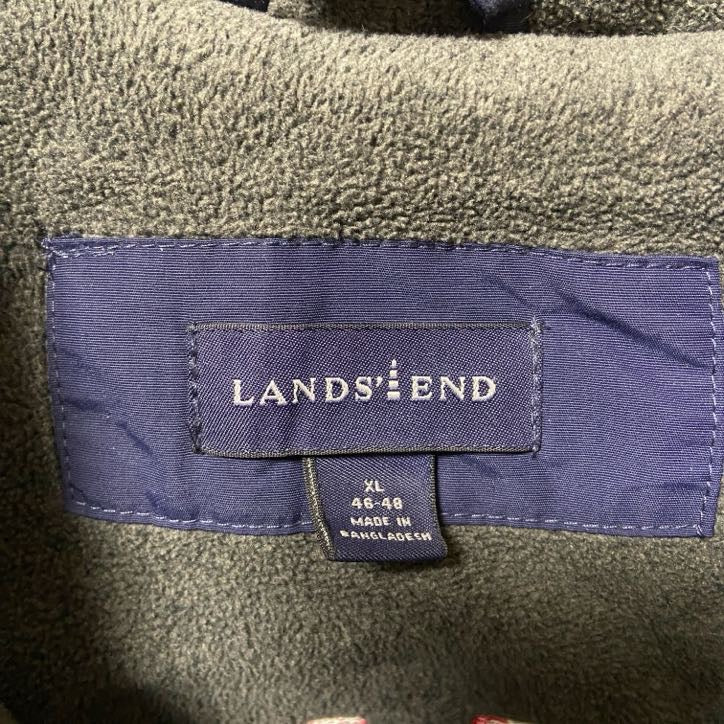 古着 used LANDS'END ランズエンド 長袖ナイロンジャケット ブルゾン 企業ロゴ刺繍 ネイビー 裏フリース XLサイズ