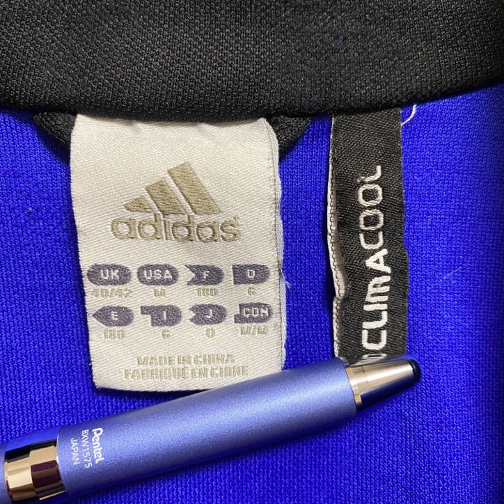 古着 used adidas アディダス 長袖フルジップトラックジャケット ジャージ ワンポイント刺繍 青 ブルー Mサイズ