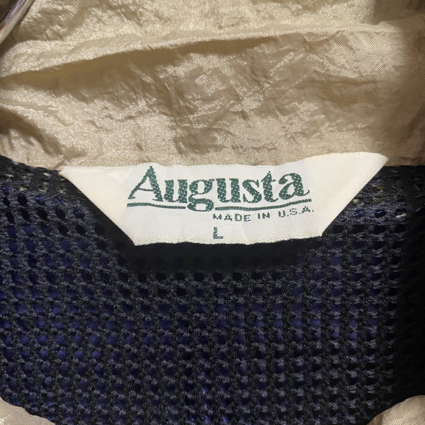 古着 used Augusta 長袖フルジップナイロンジャケット USA製 切り替え ワンポイントロゴ刺繍 ネイビー Lサイズ