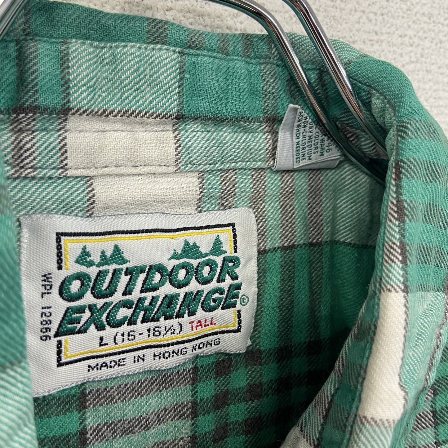 80s OUTDOOR EXCHANGE 長袖シャツ チェック柄 ヴィンテージ 緑 グリーン Lサイズ