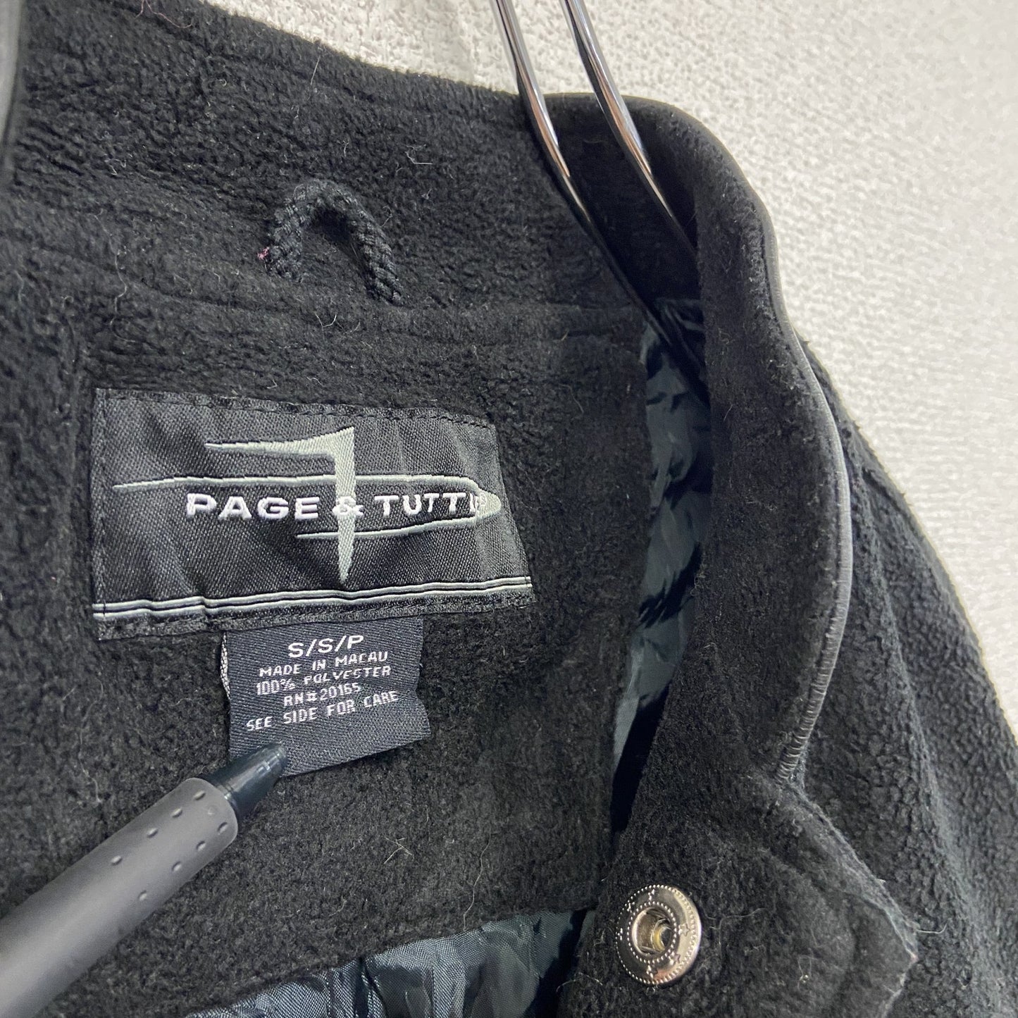 90s~ PAGE&TUTTLE フリースボタンスタジャン レザー切り替え ヴィンテージ 黒 ブラック Sサイズ