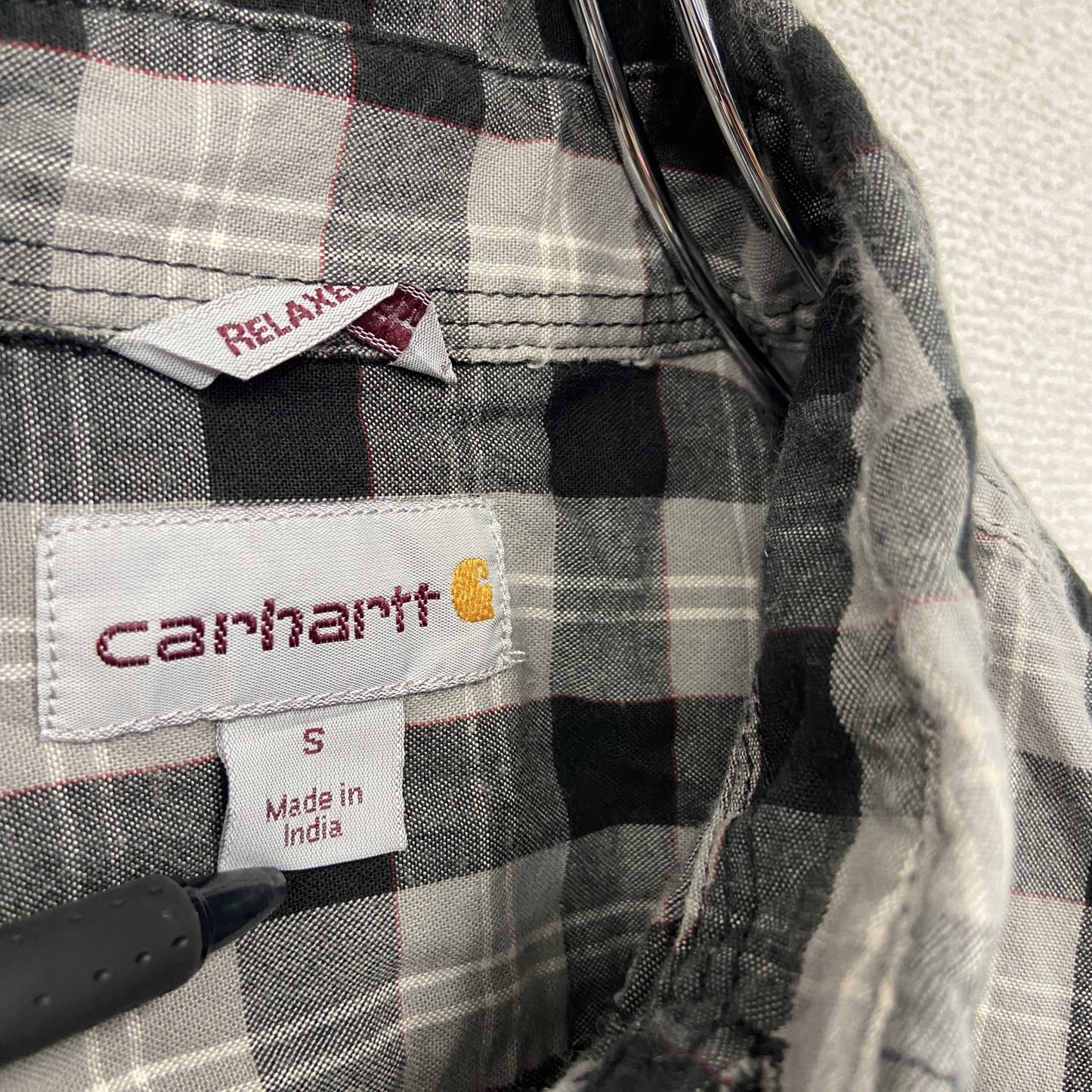 Carhartt カーハート 半袖ボタンダウンシャツ ダブルポケット チェック柄 黒 ブラック Sサイズ