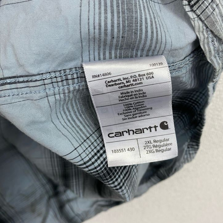 Carhartt カーハート 半袖ボタンダウンシャツ オンブレチェック 青 ブルー 2XLサイズ