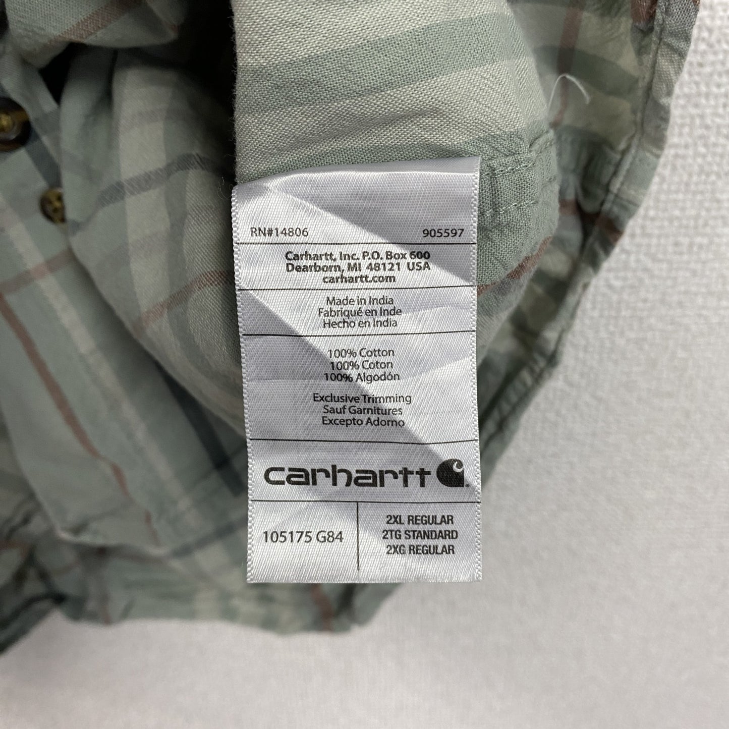 Carhartt カーハート 半袖ボタンダウンシャツ ダブルポケット チェック柄 緑 グリーン 2XLサイズ