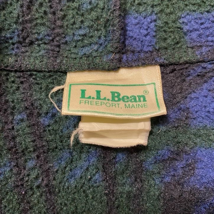 古着 used 90s L.L.Bean エルエルビーン 長袖チェック柄フリースジャケット 総柄パーカー 緑 ヴィンテージ