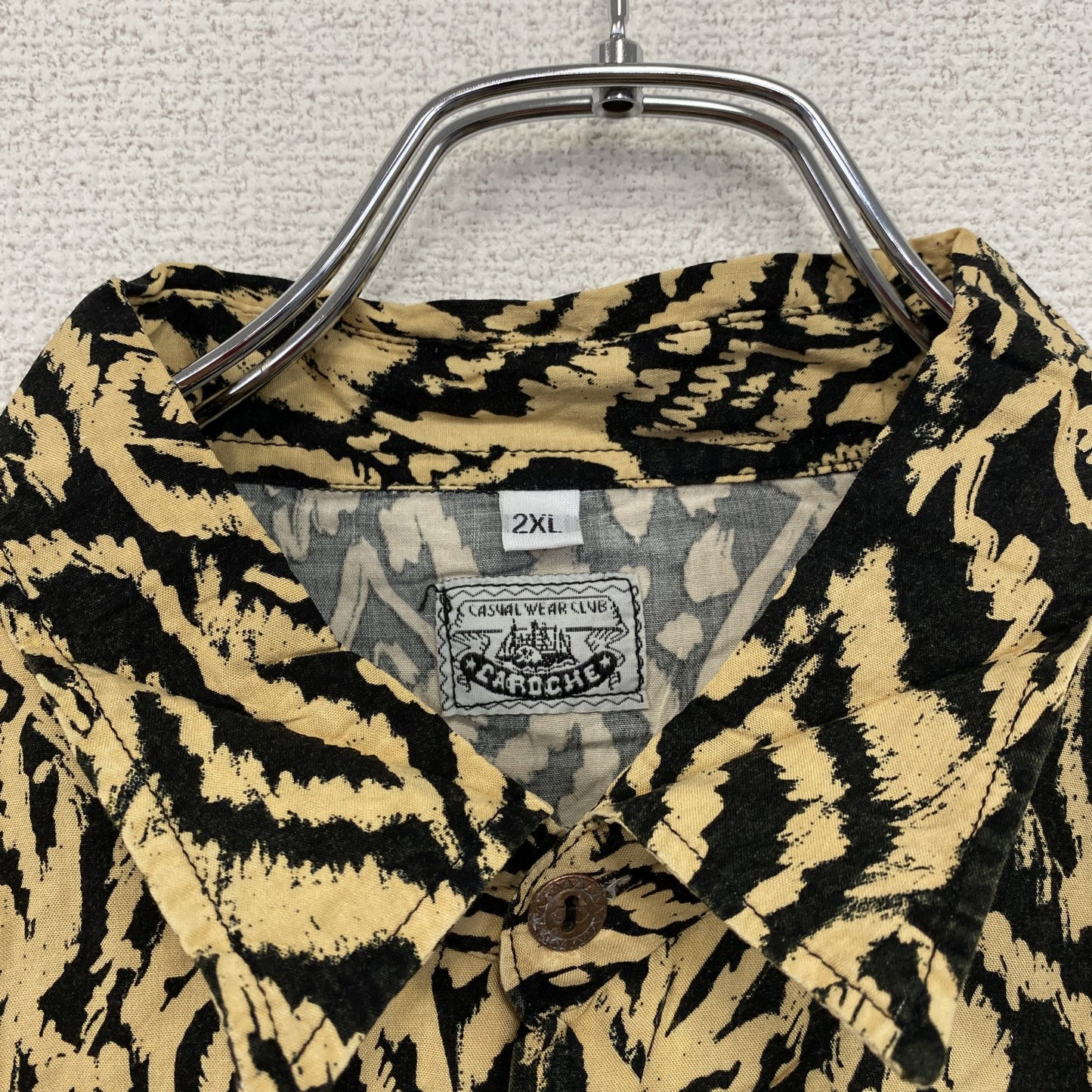 CARDCHE 長袖総柄デザインシャツ 黄色 イエロー 黒 ブラック 2XLサイズ