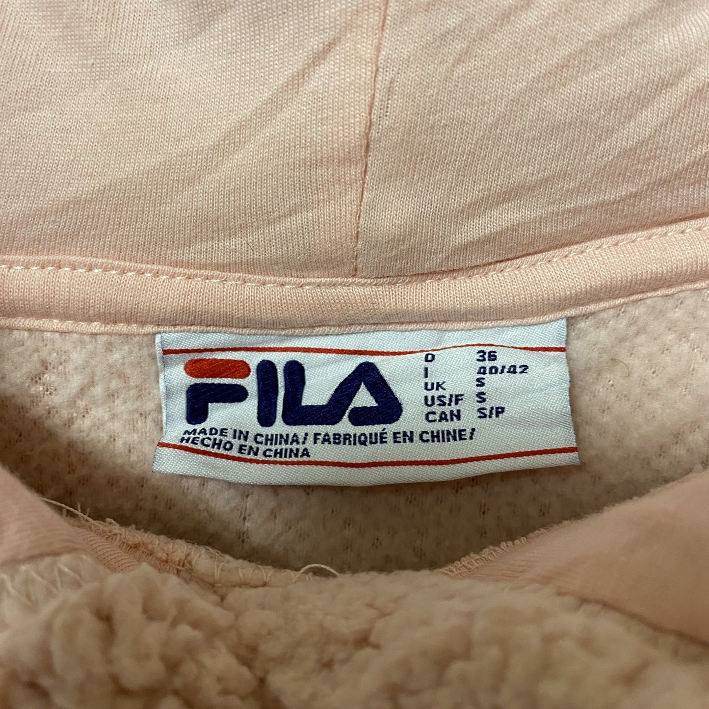 古着 used FILA フィラ 長袖フリースジャケット フリースパーカー ワンポイントロゴ ピンク Sサイズ