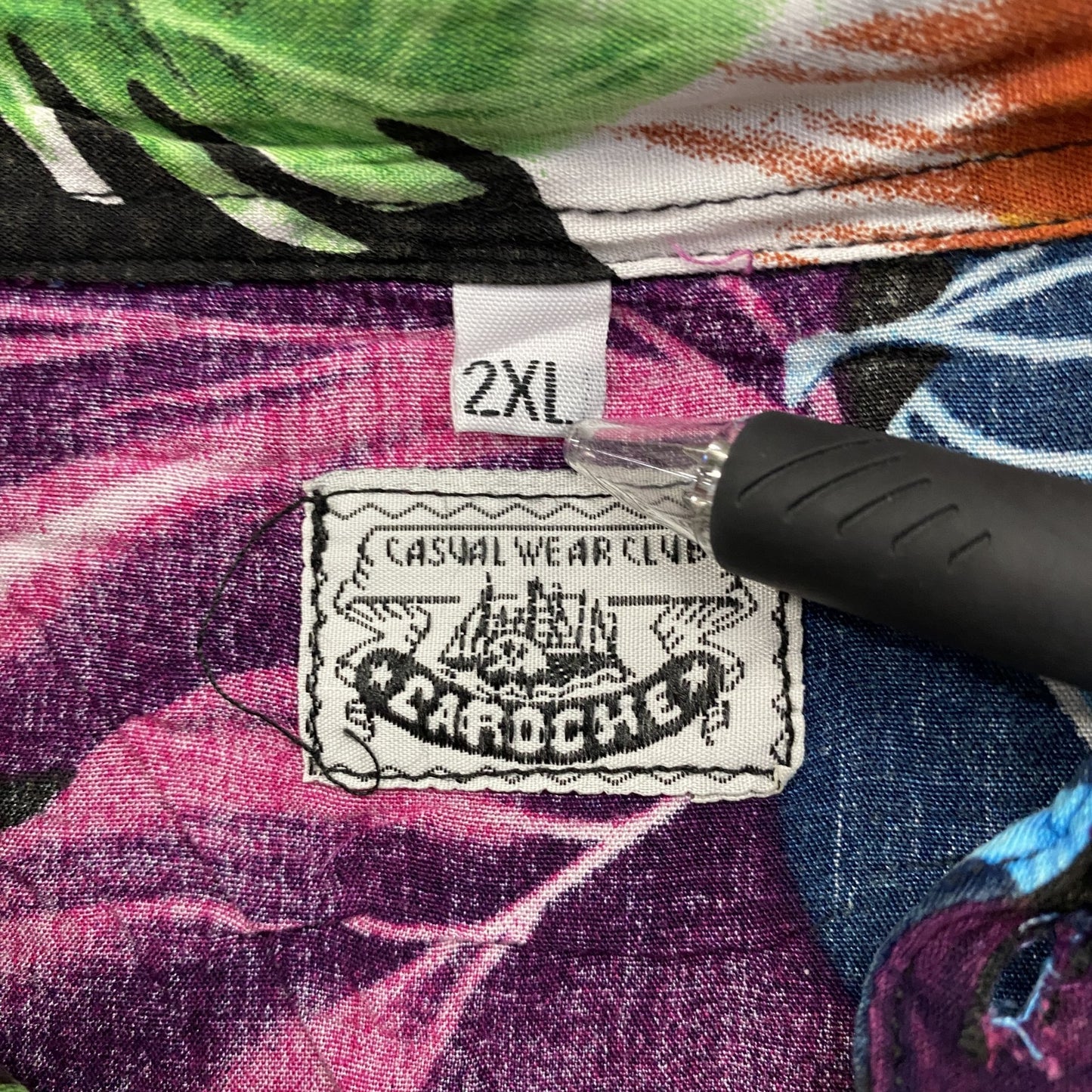 CARDCHE 長袖総柄デザインシャツ マルチカラー 黒 ブラック 2XLサイズ