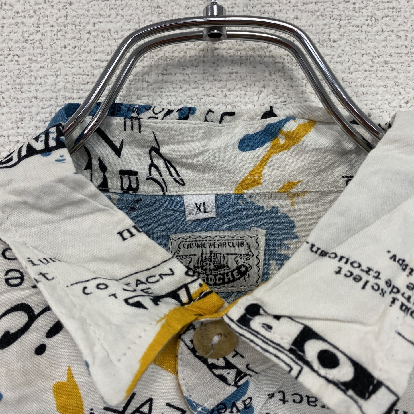 CARDCHE 長袖総柄デザインシャツ マルチカラー 白 ホワイト 青 ブルー 黄色 イエロー XLサイズ