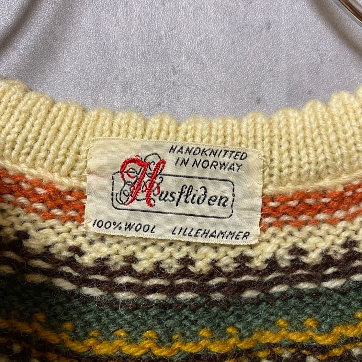 ~80s Husfliden ノルウェー製 ヴィンテージ 長袖カーディガン ニットセーター ノルディック Mサイズ