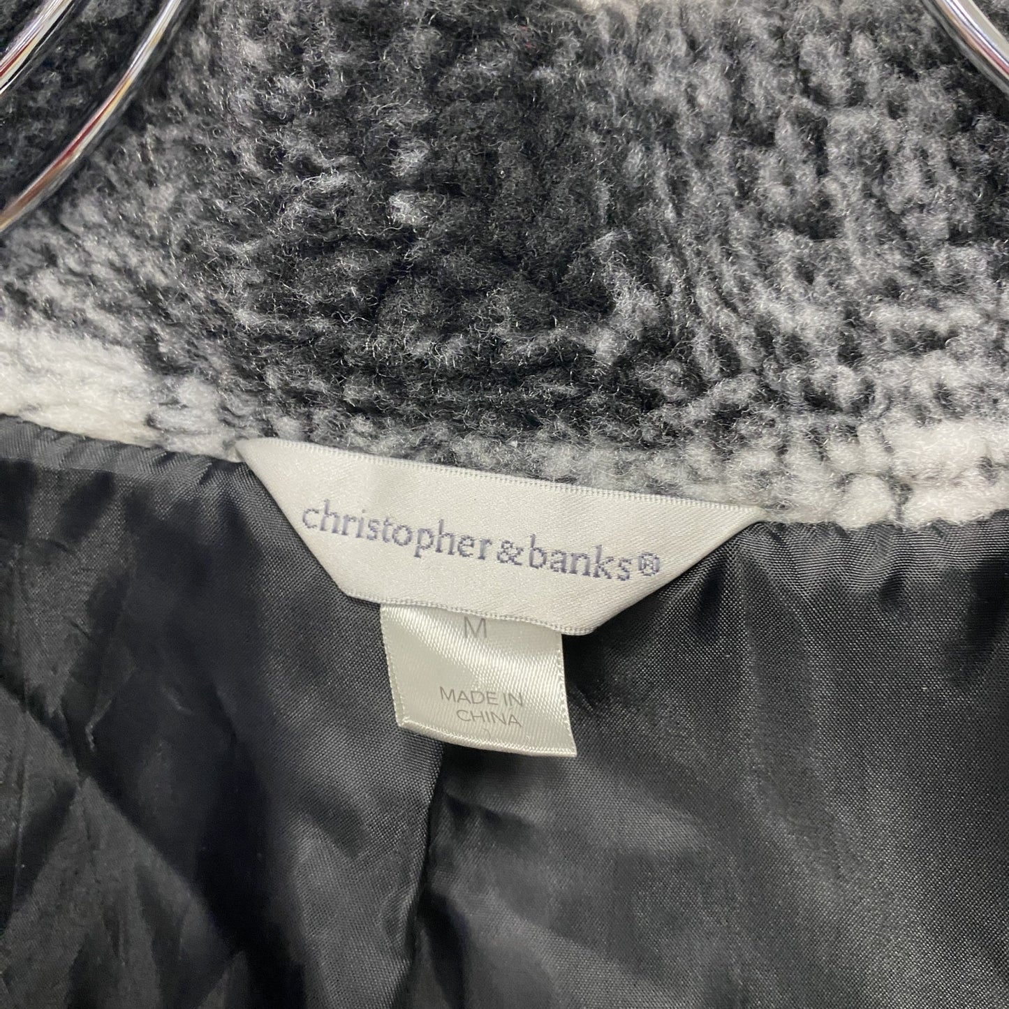 christopher&banks フリースベスト/ボアベスト チェック柄 黒 ブラック 白 ホワイト Mサイズ