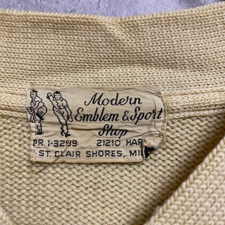 古着 used 60s 70s 長袖レタードニット セーター ヴィンテージ S Vネック アイボリー 秋冬服 Lサイズ