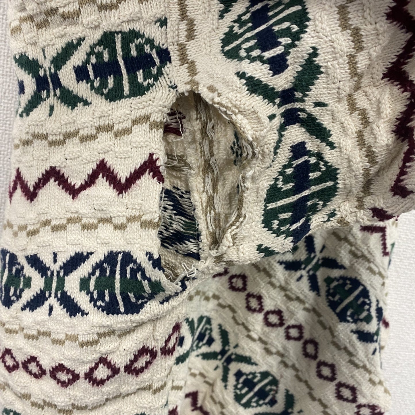 コットンニットセーター 3Dニット 総柄 白 ホワイト XLサイズ