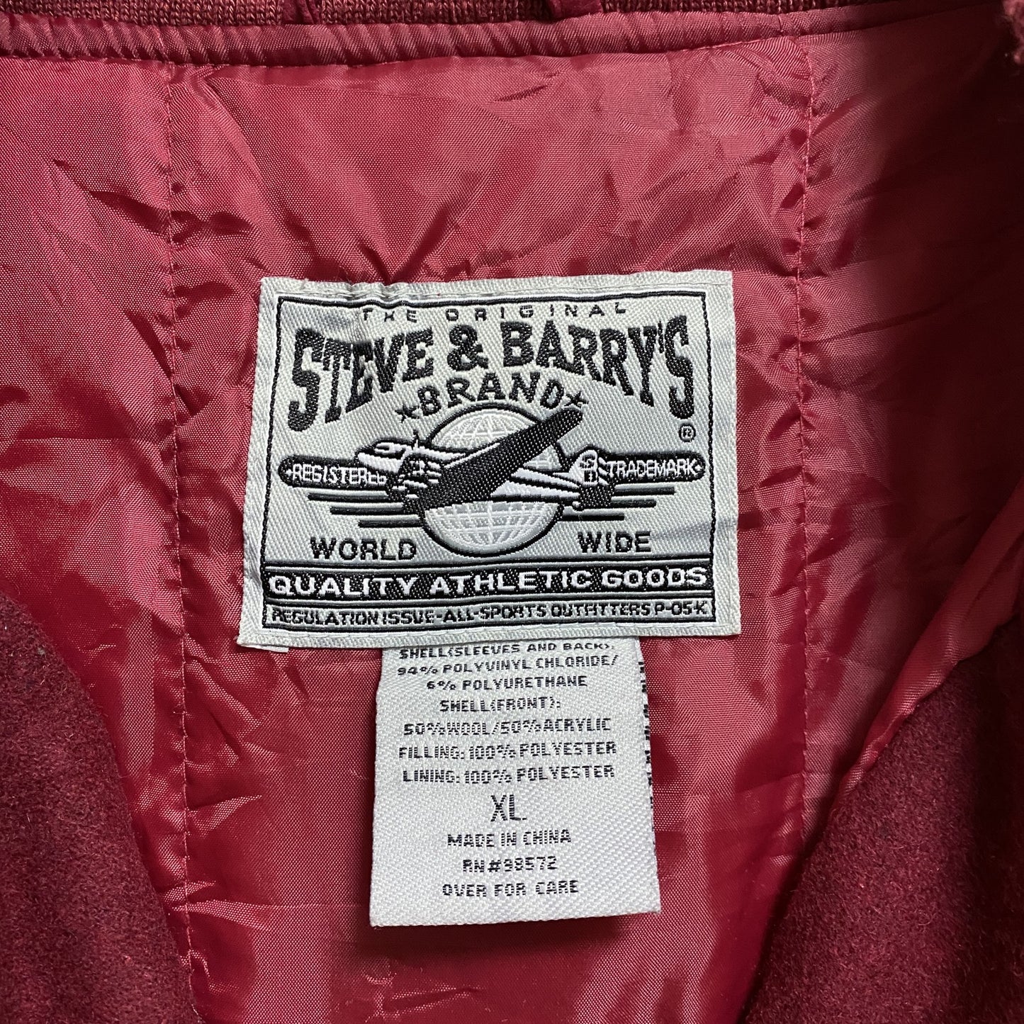古着 used STEVE&BARRY’S 長袖カレッジスタジャン ジャケット バージニア工科大学 ワインレッド XLサイズ