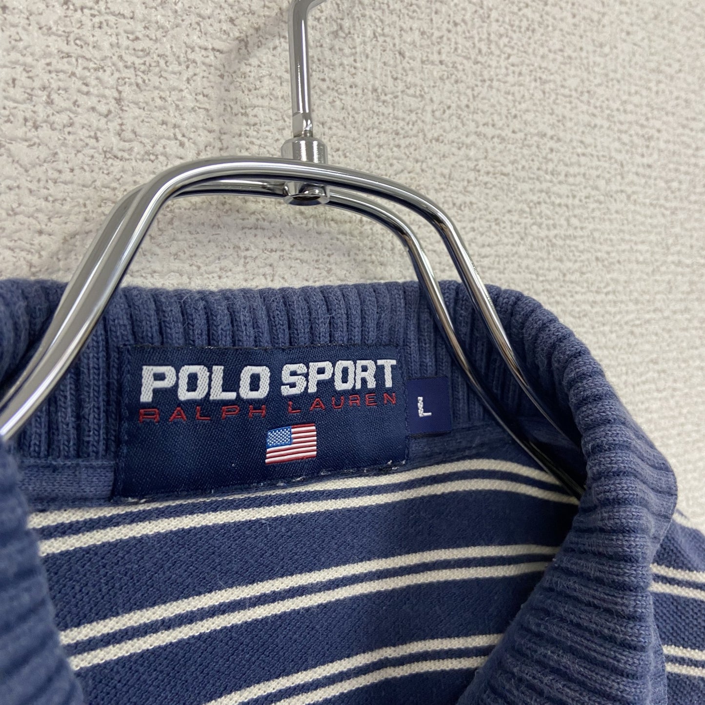 90s POLO SPORT ポロスポーツ 半袖ポロシャツ ヴィンテージ ボーダー柄 紺 ネイビー Lサイズ