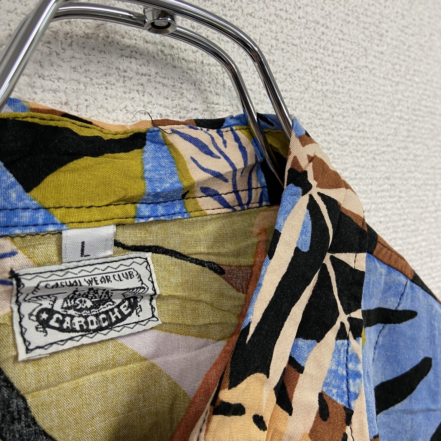 CARDCHE 長袖総柄デザインシャツ マルチカラー アロハ柄 アロハシャツ 黒 ブラック Lサイズ