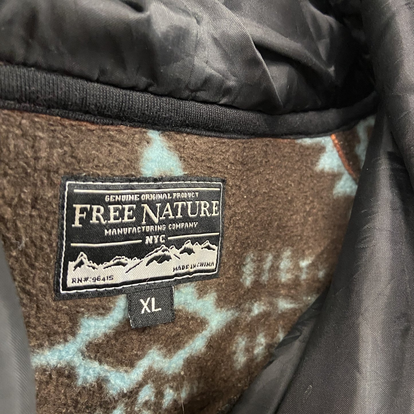 FREE NATURE フリースパーカー ジップ付き ネイティブ柄 総柄 茶色 ブラウン XLサイズ