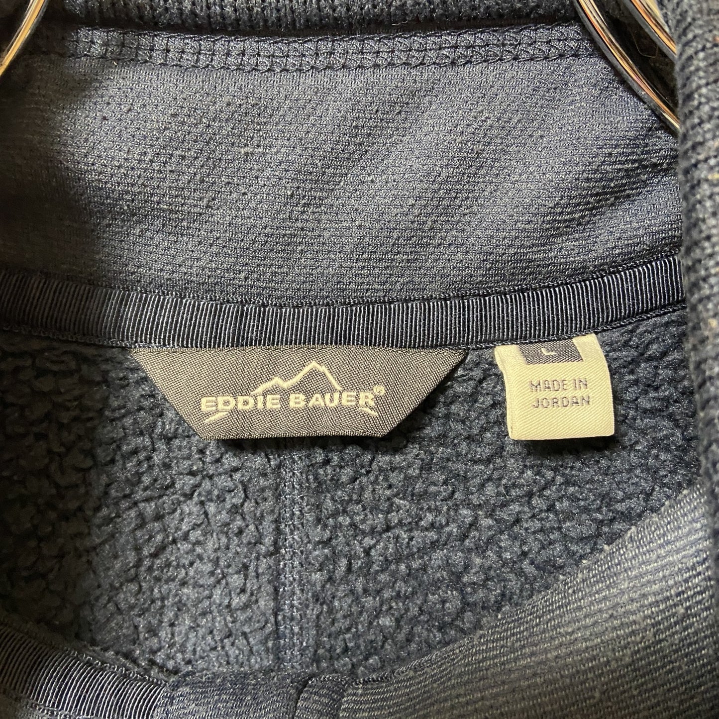 EDDIE BAUER エディバウアー ワンポイント刺繍フリース ハイネックブルゾン ネイビー 秋冬服 Lサイズ