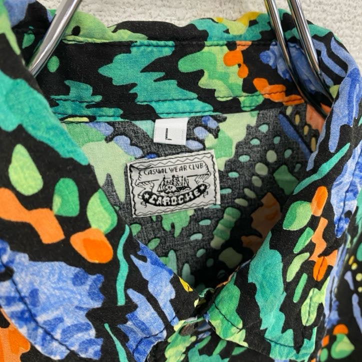 CARDCHE 長袖総柄デザインシャツ マルチカラー 緑 グリーン Lサイズ