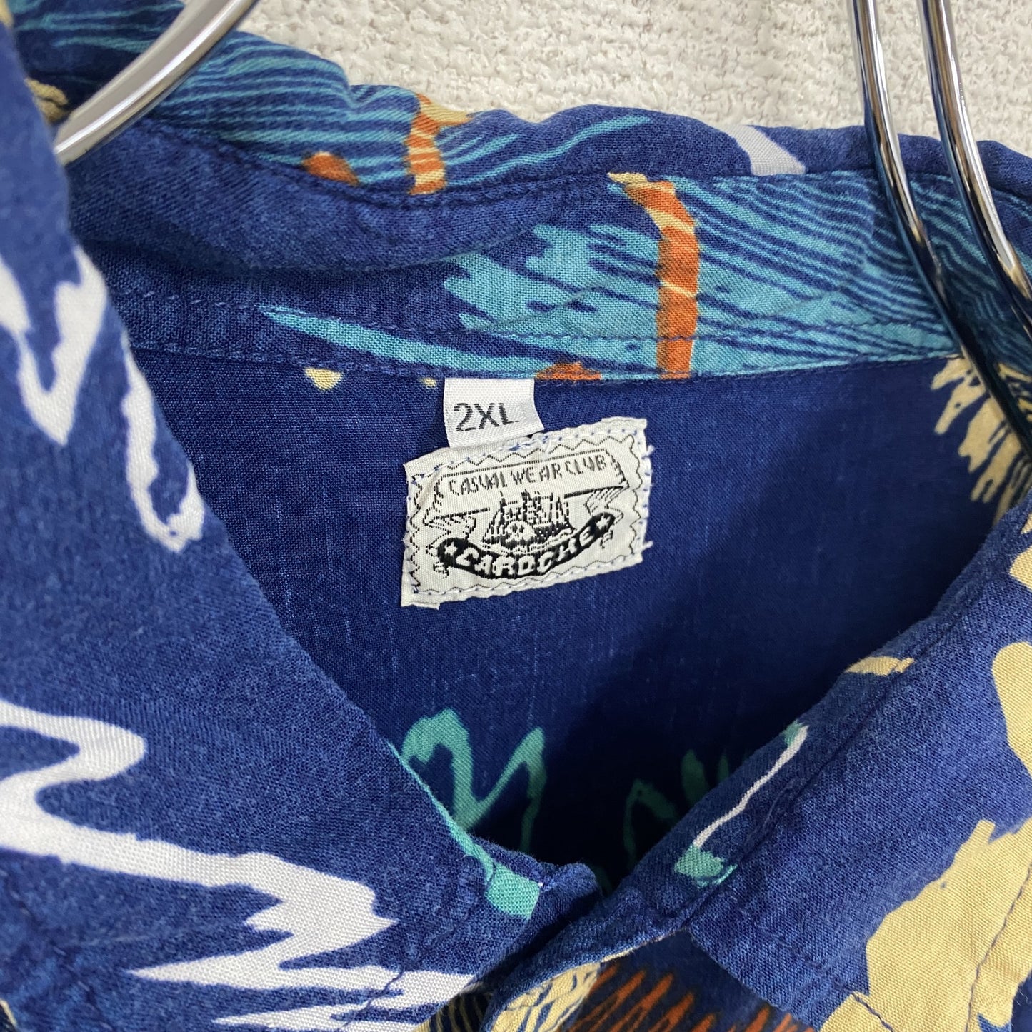 CARDCHE 長袖総柄デザインシャツ 青 ブルー 2XLサイズ