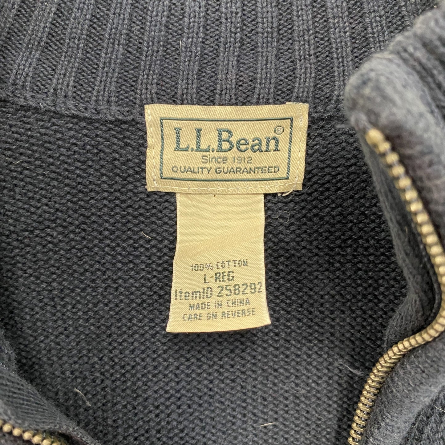 L.L.Bean エルエルビーン フルジップコットンニットセーター 紺 ネイビー Lサイズ