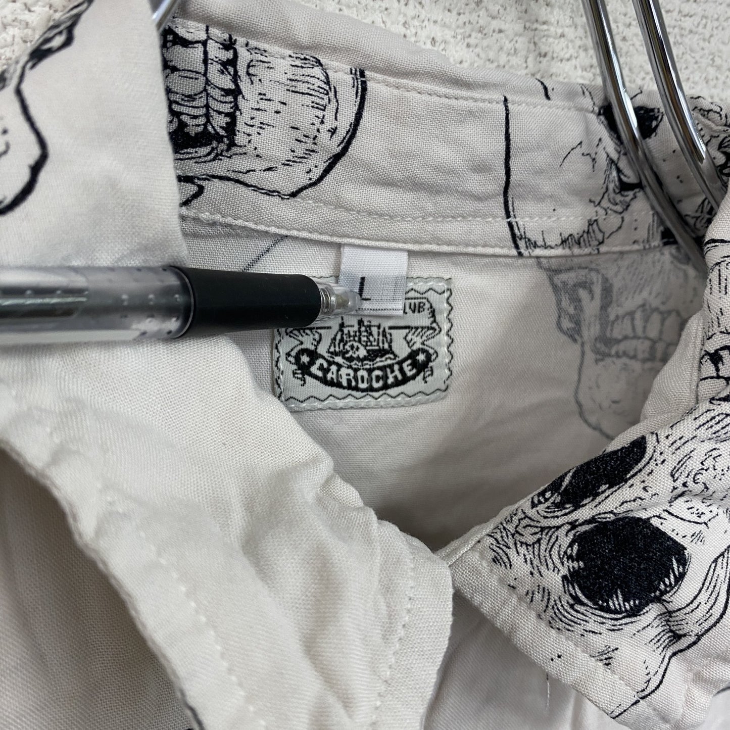 CARDCHE 長袖総柄デザインシャツ ドクロ スカル 白 ホワイト Lサイズ