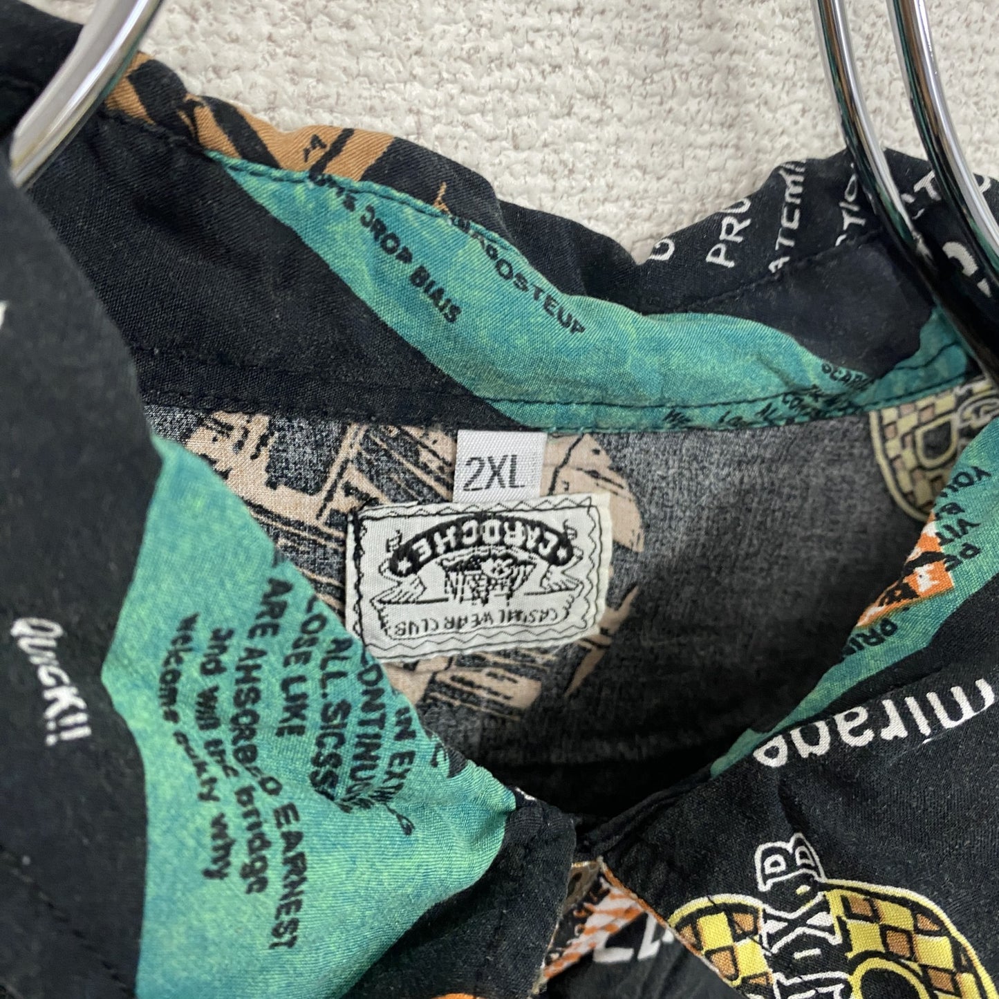 CARDCHE 長袖総柄デザインシャツ 黒 ブラック 2XLサイズ