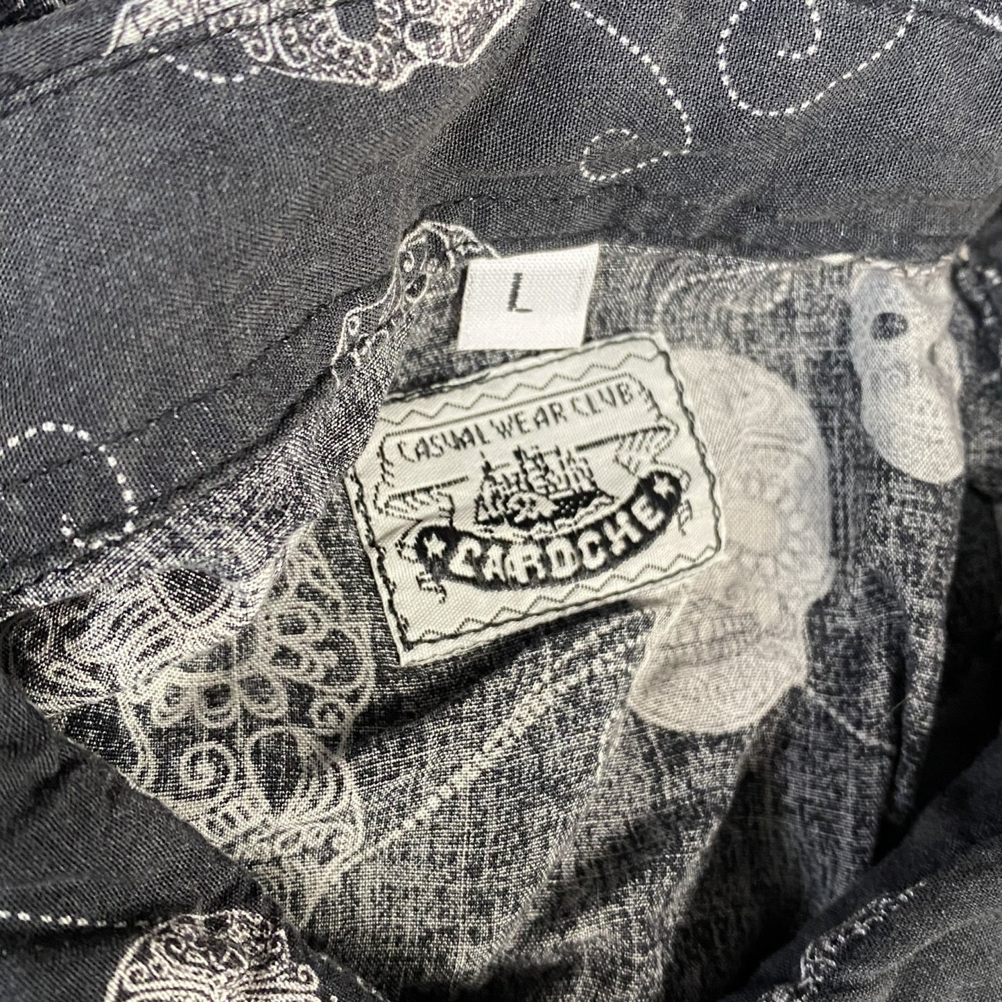 CARDCHE 長袖総柄デザインシャツ 灰色 ダークグレー Lサイズ