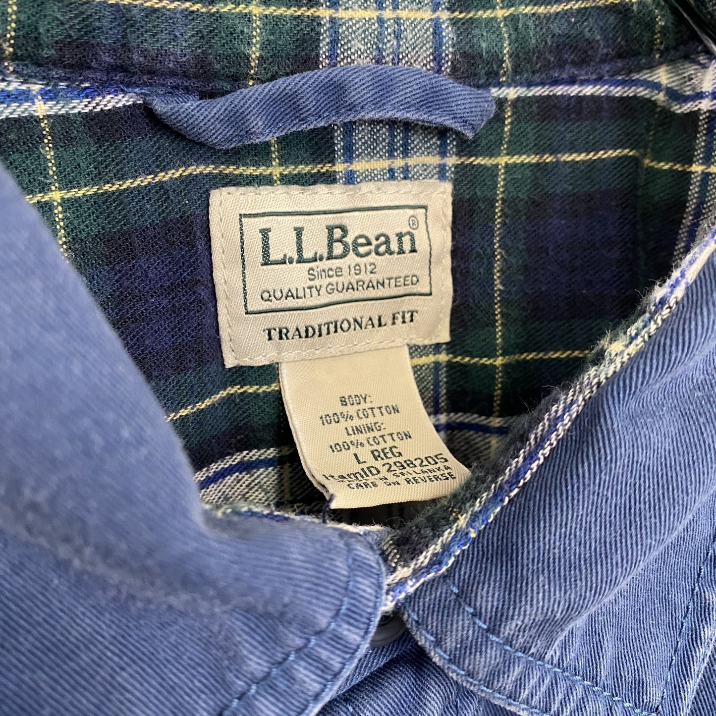 古着 used L.L.Bean エルエルビーン 長袖ワークシャツジャケット ネイビー コットン 裏地チェック Lサイズ
