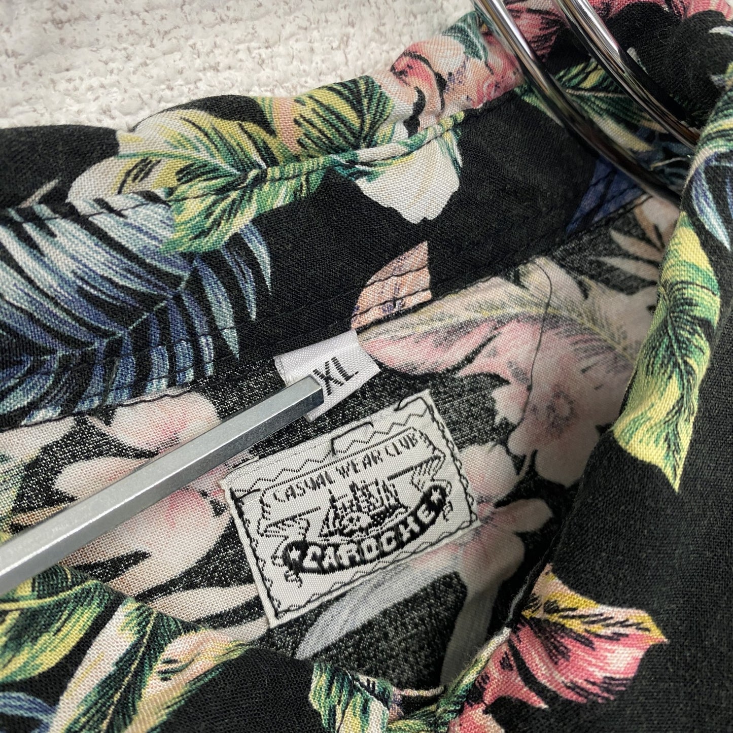 CARDCHE 長袖総柄デザインシャツ マルチカラー 黒 ブラック XLサイズ