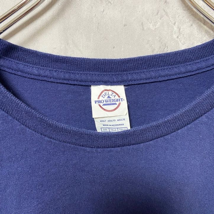 古着 used DELTA デルタ 半袖ワンポイントロゴTシャツ バックプリント MARLEYLILLY ネイビー XXLサイズ