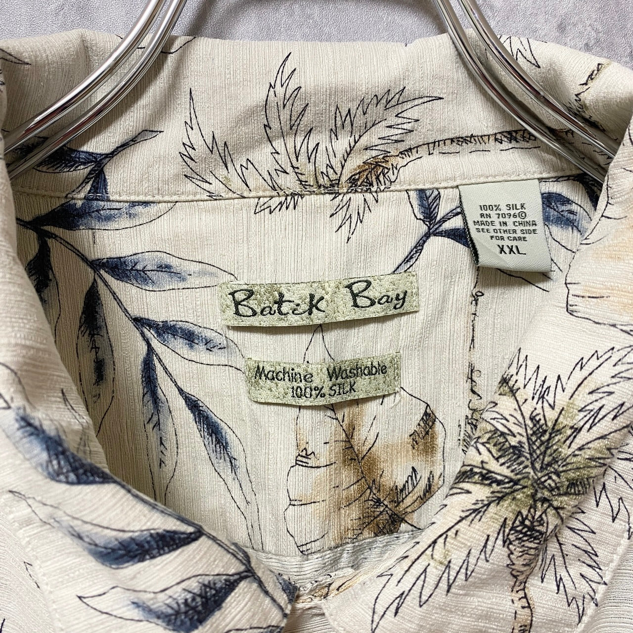 古着 used BatikBay バティックベイ 半袖総柄デザインアロハシャツ 白 ホワイト オーバーサイズ XXLサイズ