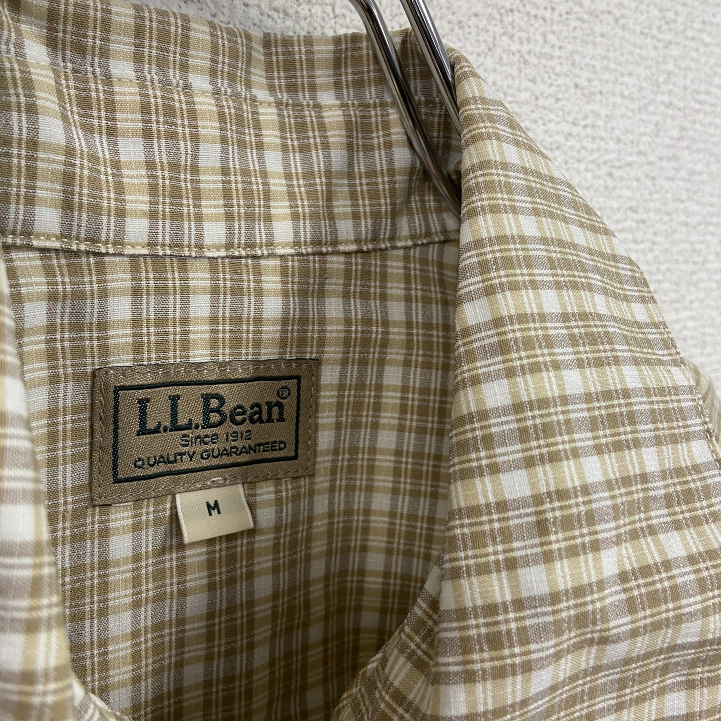 L.L.Bean エルエルビーン 半袖プルオーバーシャツ ハーフジップ チェック柄 ベージュ Mサイズ