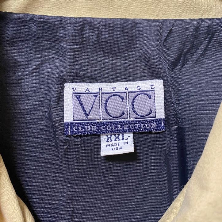 古着 used USA製 VCC 長袖ワンポイント刺繍ブルゾン ジャンパー ベージュ オクラホマ州 カンザス州 2XLサイズ